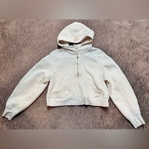 Lululemon Scuba Oversized Cropped Hoodie Heathered Bone/Gold Zipper sz XS/S EUC